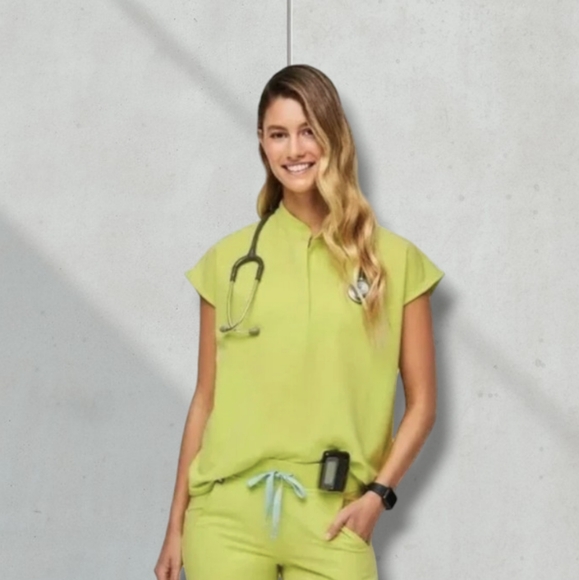 Figs Pants - Figs Scrubs - Rafaella top - Limited Edition color Citron - Size S